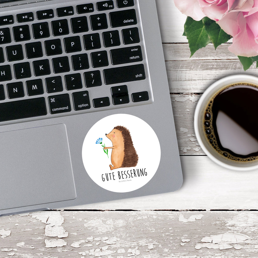80mm Rund Aufkleber Igel mit Blume Sticker, Aufkleber, Etikett, süße Tiermotive, gute Laune, lustige Sprüche, Tiere, Igel, Gute Besserung, Genesungswünsche, Krankheit, Krankenhaus, krank, Besuch