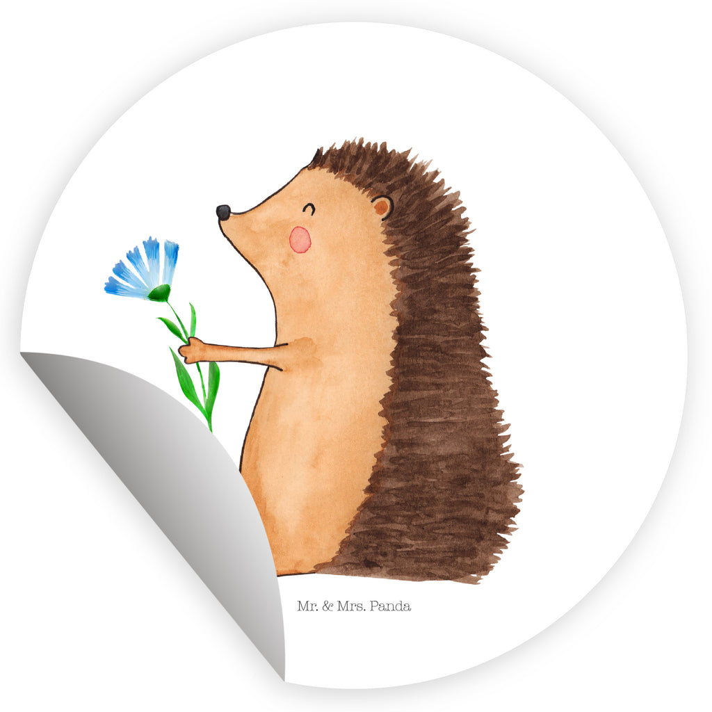 80mm Rund Aufkleber Igel mit Blume Sticker, Aufkleber, Etikett, süße Tiermotive, gute Laune, lustige Sprüche, Tiere, Igel, Gute Besserung, Genesungswünsche, Krankheit, Krankenhaus, krank, Besuch