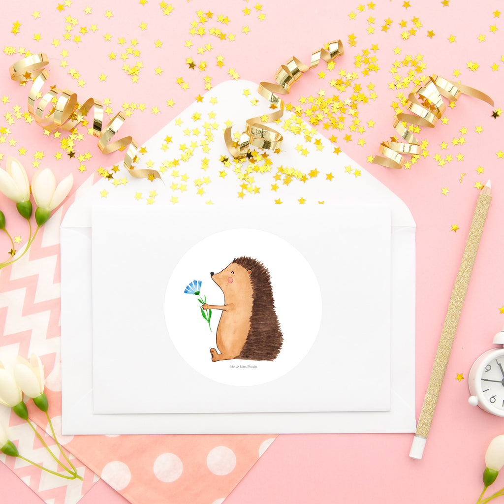 80mm Rund Aufkleber Igel mit Blume Sticker, Aufkleber, Etikett, süße Tiermotive, gute Laune, lustige Sprüche, Tiere, Igel, Gute Besserung, Genesungswünsche, Krankheit, Krankenhaus, krank, Besuch