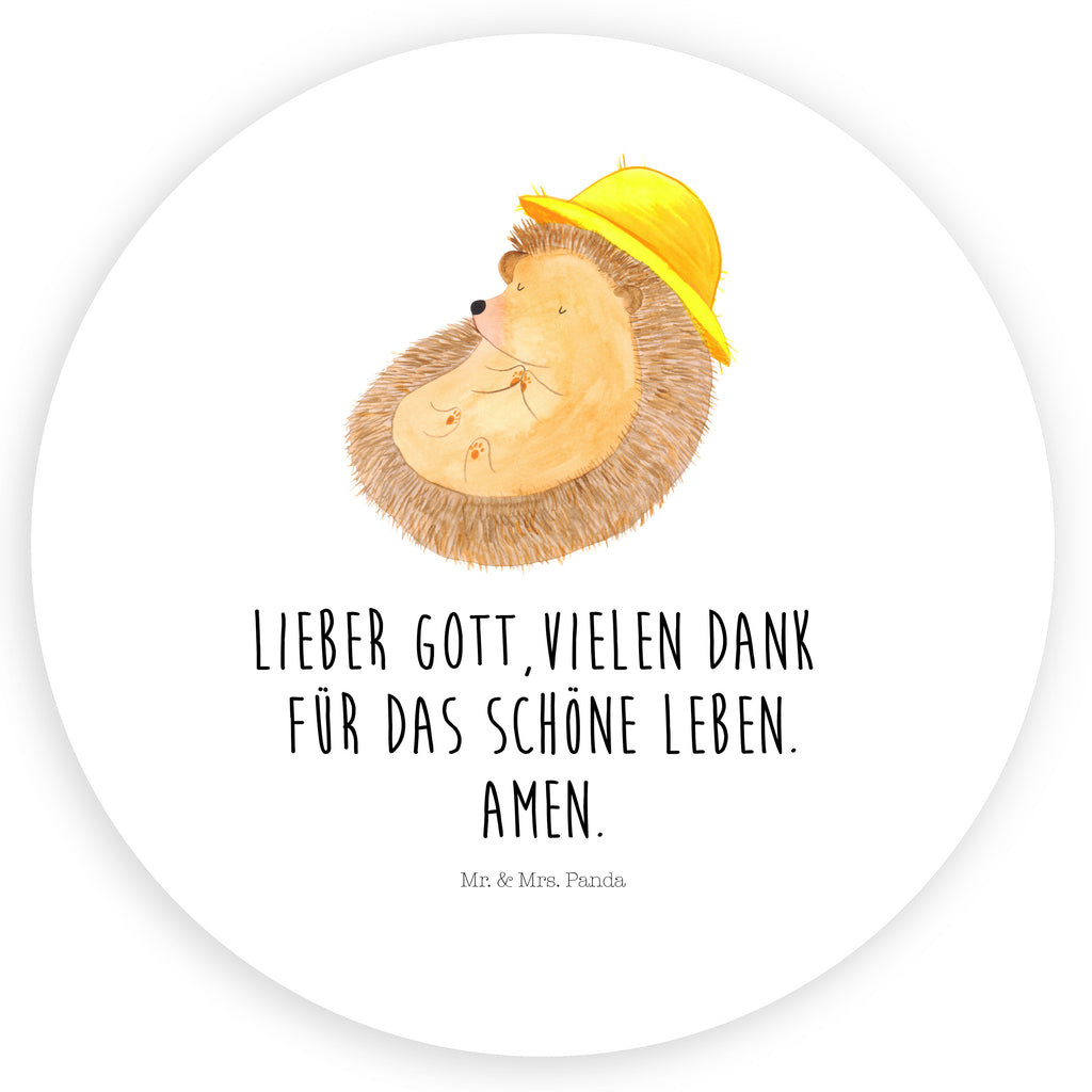 80mm Rund Aufkleber Igel betet Sticker, Aufkleber, Etikett, Tiermotive, Gute Laune, lustige Sprüche, Tiere, Igel, Igel mit Hut, Sonnenhut, Gott, Amen, beten, Leben, Dankbarkeit, Dankbar sein, dankbar, genießen