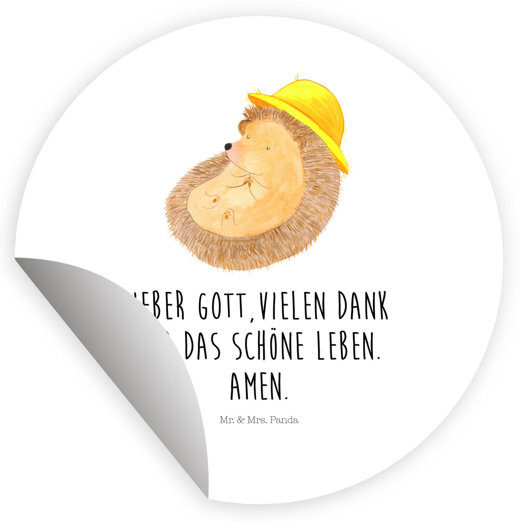 80mm Rund Aufkleber Igel betet Sticker, Aufkleber, Etikett, Tiermotive, Gute Laune, lustige Sprüche, Tiere, Igel, Igel mit Hut, Sonnenhut, Gott, Amen, beten, Leben, Dankbarkeit, Dankbar sein, dankbar, genießen