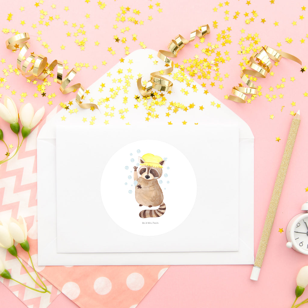 80mm Rund Aufkleber Waschbär Sticker, Aufkleber, Etikett, Tiermotive, Gute Laune, lustige Sprüche, Tiere, Waschbär, Tagträumen, Plan, Fröhlich, waschen, Seifenblasen