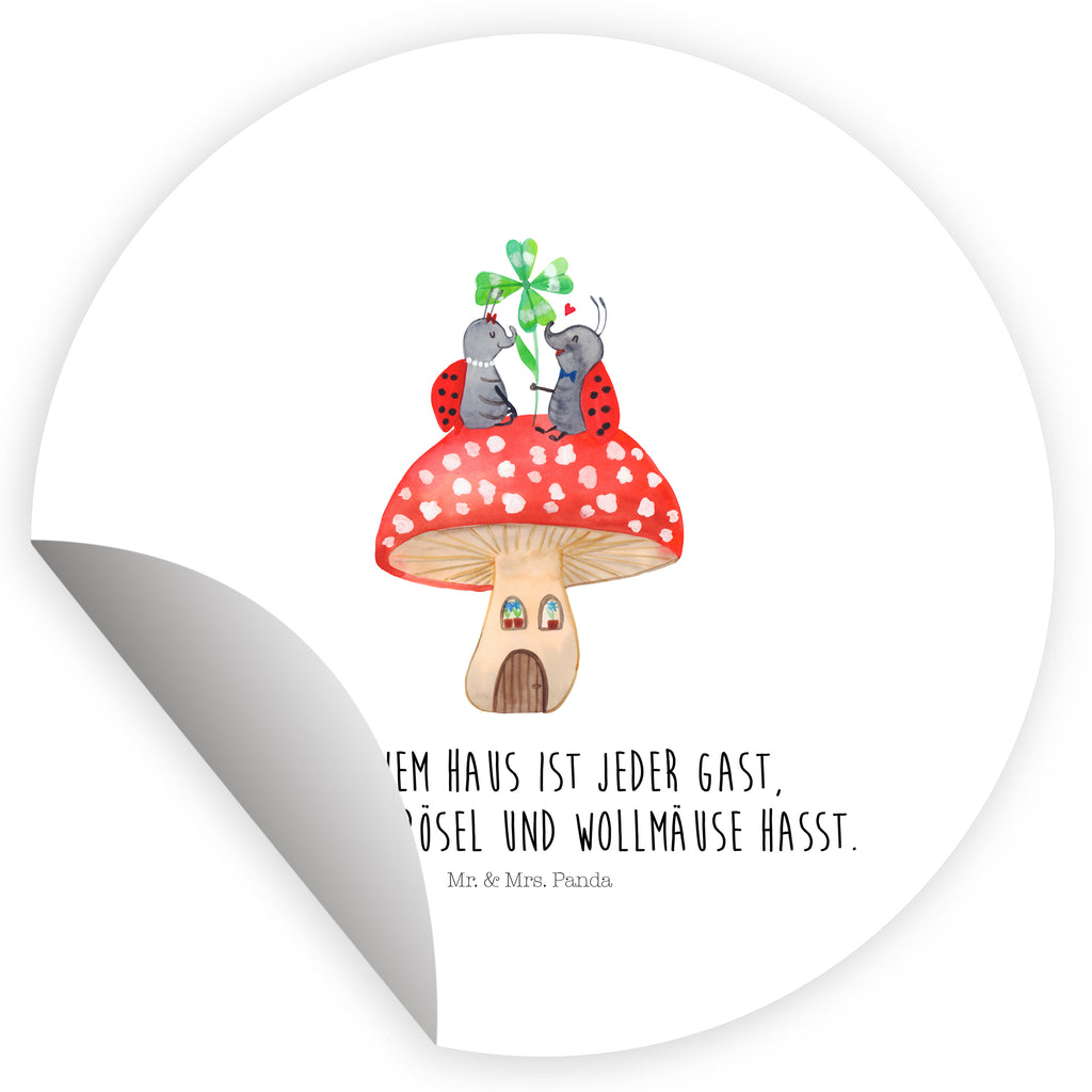 80mm Rund Aufkleber Marienkäfer Paar Fliegenpilz Sticker, Aufkleber, Etikett, süße Tiermotive, gute Laune, lustige Sprüche, Tiere, Haus, Wohnung, zuhause, Fliegenpilz, Marienkäfer, Fleigenpilzhaus