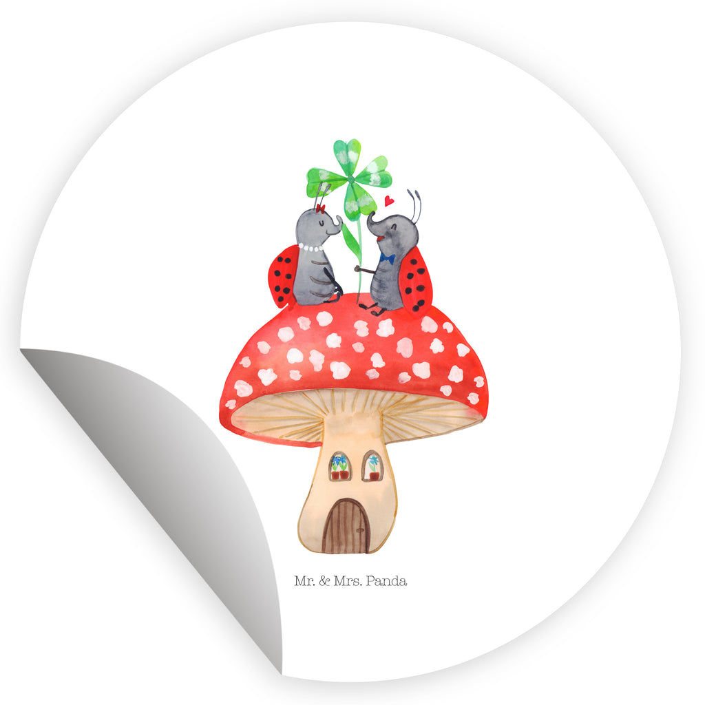 80mm Rund Aufkleber Marienkäfer Paar Fliegenpilz Sticker, Aufkleber, Etikett, süße Tiermotive, gute Laune, lustige Sprüche, Tiere, Haus, Wohnung, zuhause, Fliegenpilz, Marienkäfer, Fleigenpilzhaus