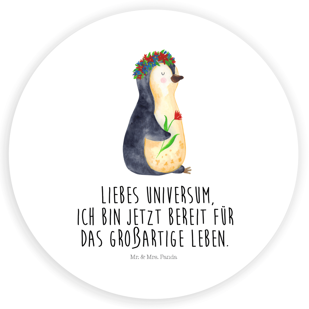 80mm Rund Aufkleber Pinguin Blumenkranz Sticker, Aufkleber, Etikett, Pinguin, Pinguine, Blumenkranz, Universum, Leben, Wünsche, Ziele, Lebensziele, Motivation, Lebenslust, Liebeskummer, Geschenkidee