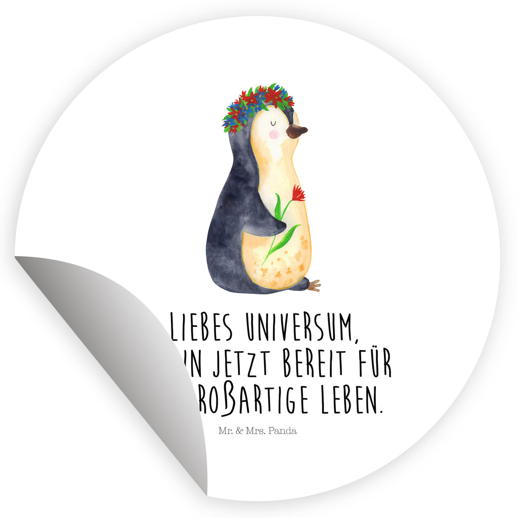 80mm Rund Aufkleber Pinguin Blumenkranz Sticker, Aufkleber, Etikett, Pinguin, Pinguine, Blumenkranz, Universum, Leben, Wünsche, Ziele, Lebensziele, Motivation, Lebenslust, Liebeskummer, Geschenkidee