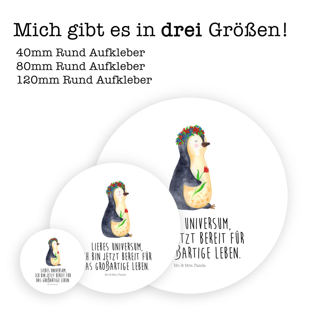 80mm Rund Aufkleber Pinguin Blumenkranz Sticker, Aufkleber, Etikett, Pinguin, Pinguine, Blumenkranz, Universum, Leben, Wünsche, Ziele, Lebensziele, Motivation, Lebenslust, Liebeskummer, Geschenkidee