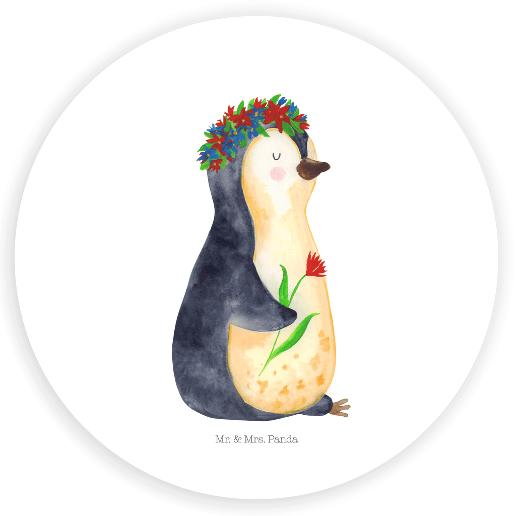 80mm Rund Aufkleber Pinguin Blumenkranz Sticker, Aufkleber, Etikett, Pinguin, Pinguine, Blumenkranz, Universum, Leben, Wünsche, Ziele, Lebensziele, Motivation, Lebenslust, Liebeskummer, Geschenkidee