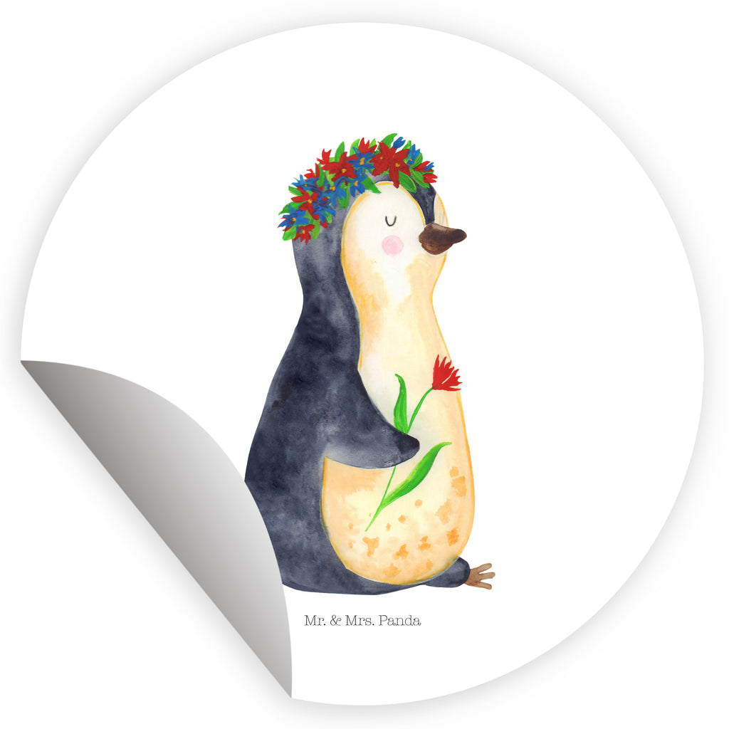 80mm Rund Aufkleber Pinguin Blumenkranz Sticker, Aufkleber, Etikett, Pinguin, Pinguine, Blumenkranz, Universum, Leben, Wünsche, Ziele, Lebensziele, Motivation, Lebenslust, Liebeskummer, Geschenkidee
