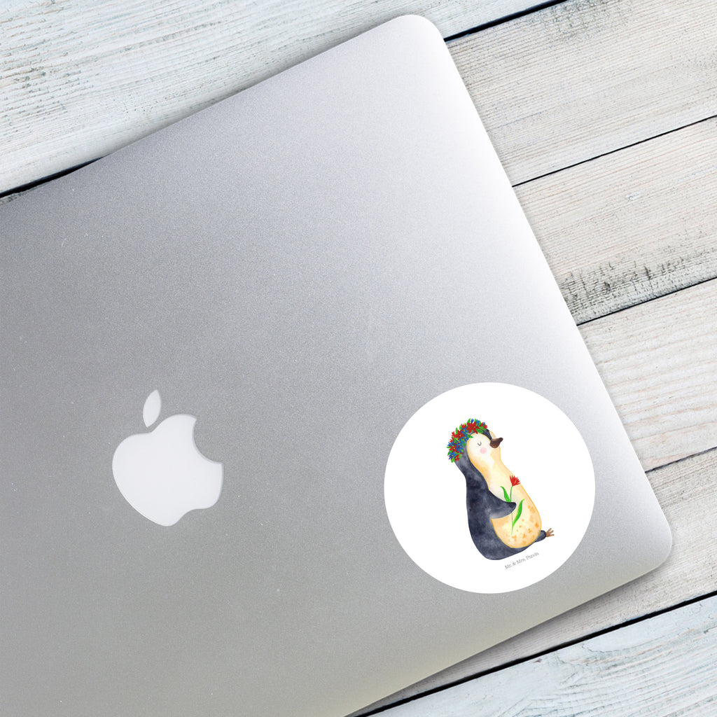 80mm Rund Aufkleber Pinguin Blumenkranz Sticker, Aufkleber, Etikett, Pinguin, Pinguine, Blumenkranz, Universum, Leben, Wünsche, Ziele, Lebensziele, Motivation, Lebenslust, Liebeskummer, Geschenkidee