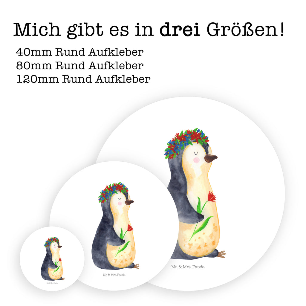 80mm Rund Aufkleber Pinguin Blumenkranz Sticker, Aufkleber, Etikett, Pinguin, Pinguine, Blumenkranz, Universum, Leben, Wünsche, Ziele, Lebensziele, Motivation, Lebenslust, Liebeskummer, Geschenkidee