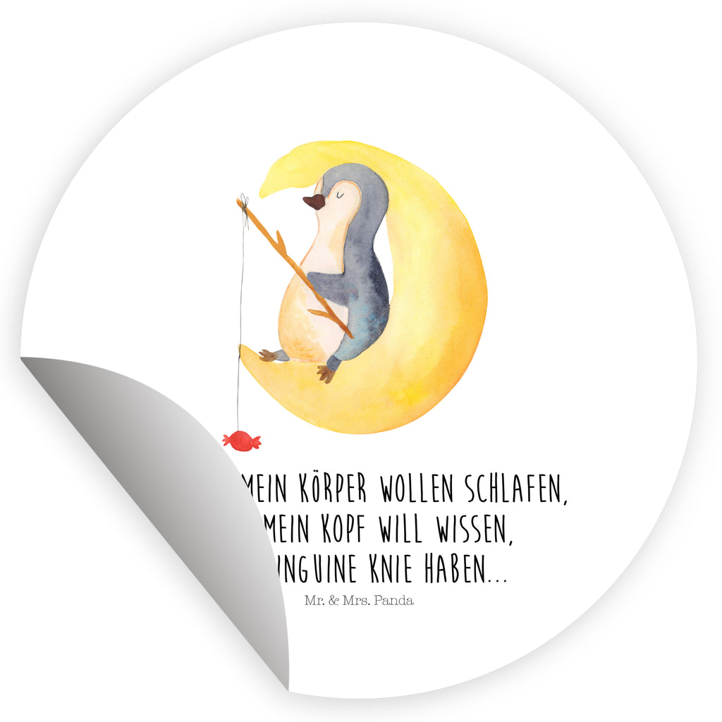 80mm Rund Aufkleber Pinguin Mond Sticker, Aufkleber, Etikett, Pinguin, Pinguine, Spruch, schlafen, Nachtruhe, Einschlafen, Schlafzimmer, Schlafstörungen, Gästezimmer