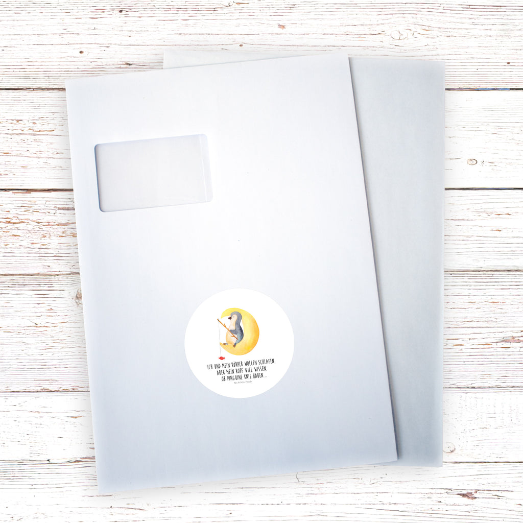 80mm Rund Aufkleber Pinguin Mond Sticker, Aufkleber, Etikett, Pinguin, Pinguine, Spruch, schlafen, Nachtruhe, Einschlafen, Schlafzimmer, Schlafstörungen, Gästezimmer