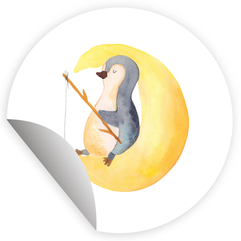 80mm Rund Aufkleber Pinguin Mond Sticker, Aufkleber, Etikett, Pinguin, Pinguine, Spruch, schlafen, Nachtruhe, Einschlafen, Schlafzimmer, Schlafstörungen, Gästezimmer