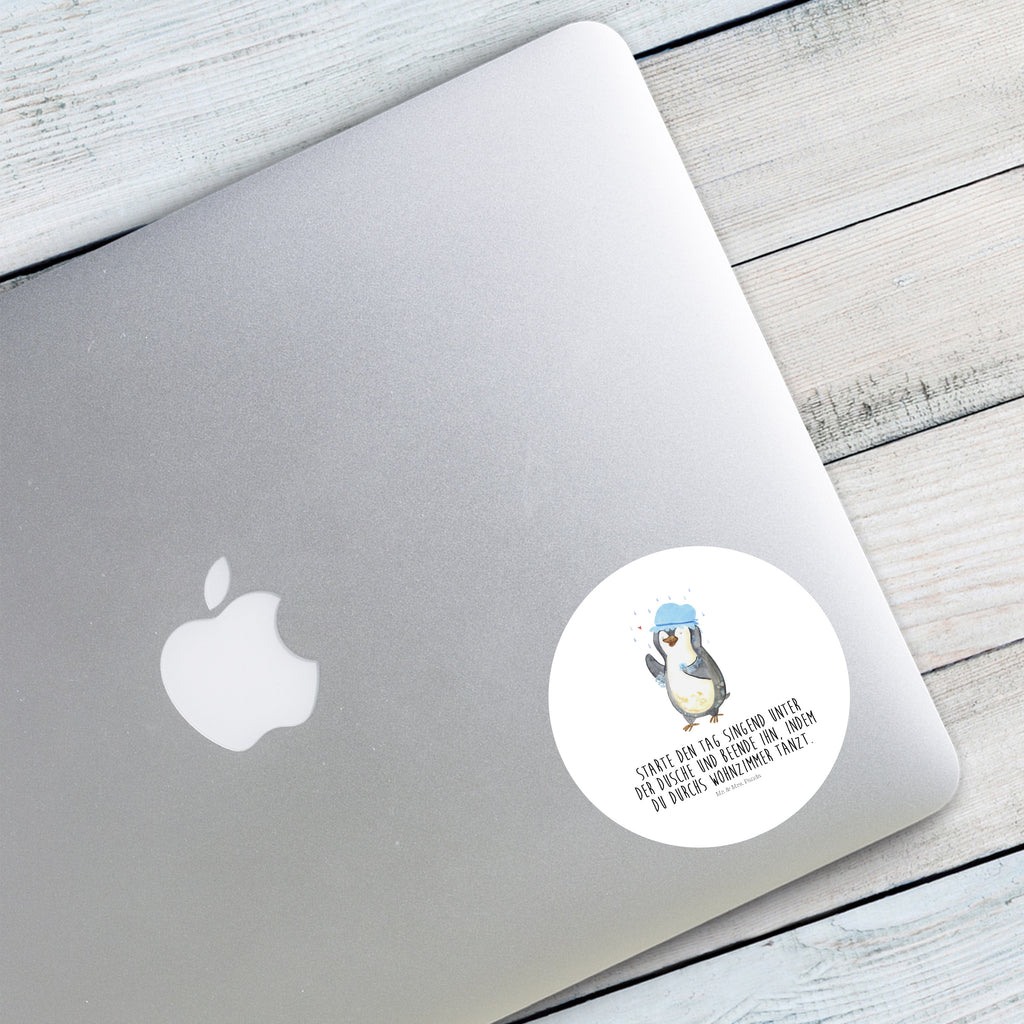 80mm Rund Aufkleber Pinguin duscht