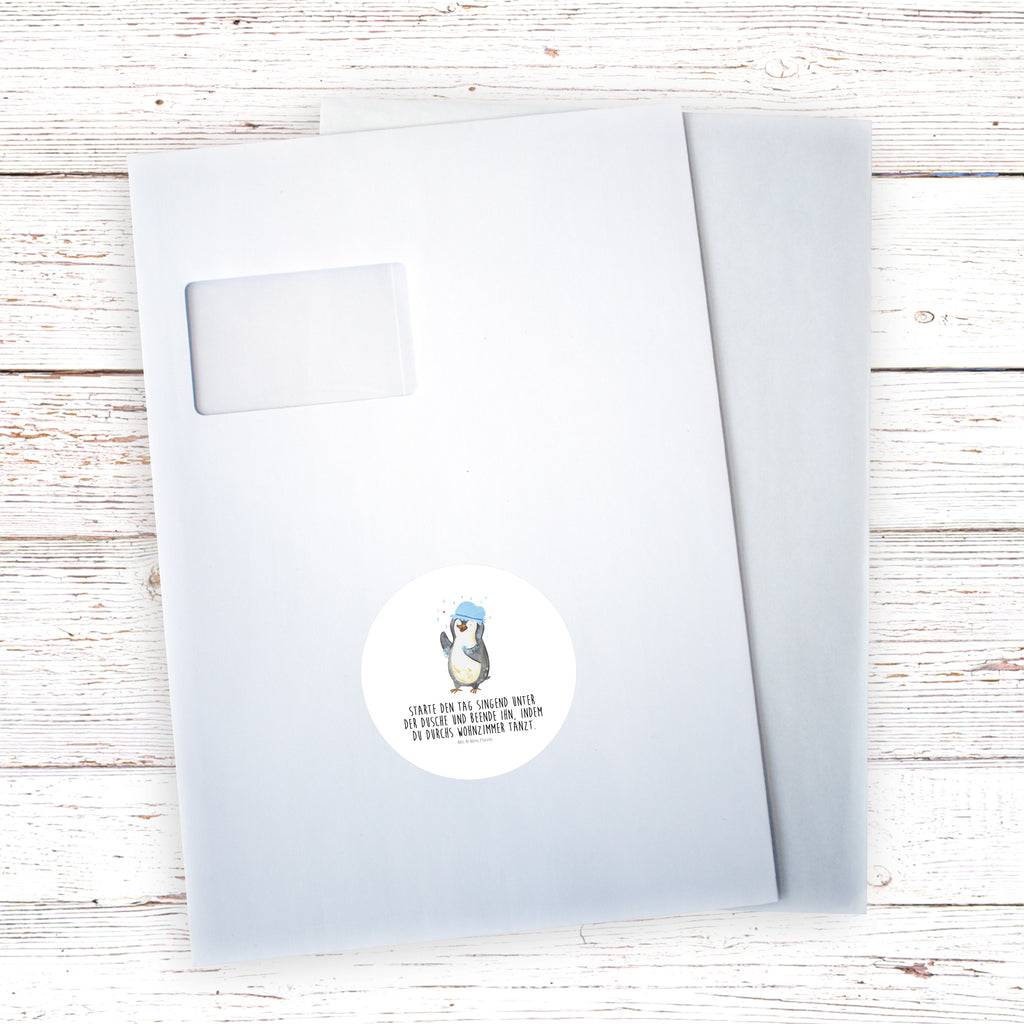 80mm Rund Aufkleber Pinguin duscht