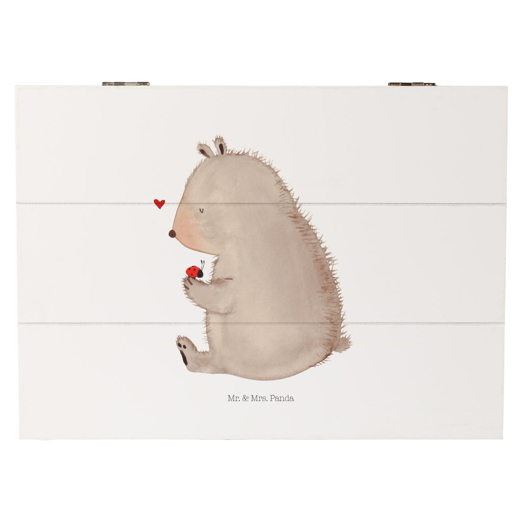 Holzkiste Bär mit Marienkäfer Holzkiste, Kiste, Schatzkiste, Truhe, Schatulle, XXL, Erinnerungsbox, Erinnerungskiste, Dekokiste, Aufbewahrungsbox, Bär, Teddy, Teddybär, Marienkäfer, Liebe, Freiheit, Motivation, Das Leben ist schön