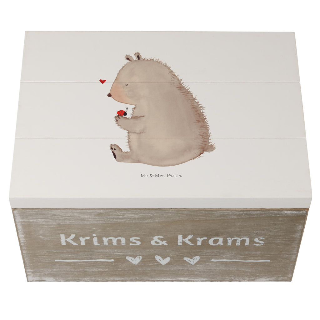 Holzkiste Bär mit Marienkäfer Holzkiste, Kiste, Schatzkiste, Truhe, Schatulle, XXL, Erinnerungsbox, Erinnerungskiste, Dekokiste, Aufbewahrungsbox, Bär, Teddy, Teddybär, Marienkäfer, Liebe, Freiheit, Motivation, Das Leben ist schön