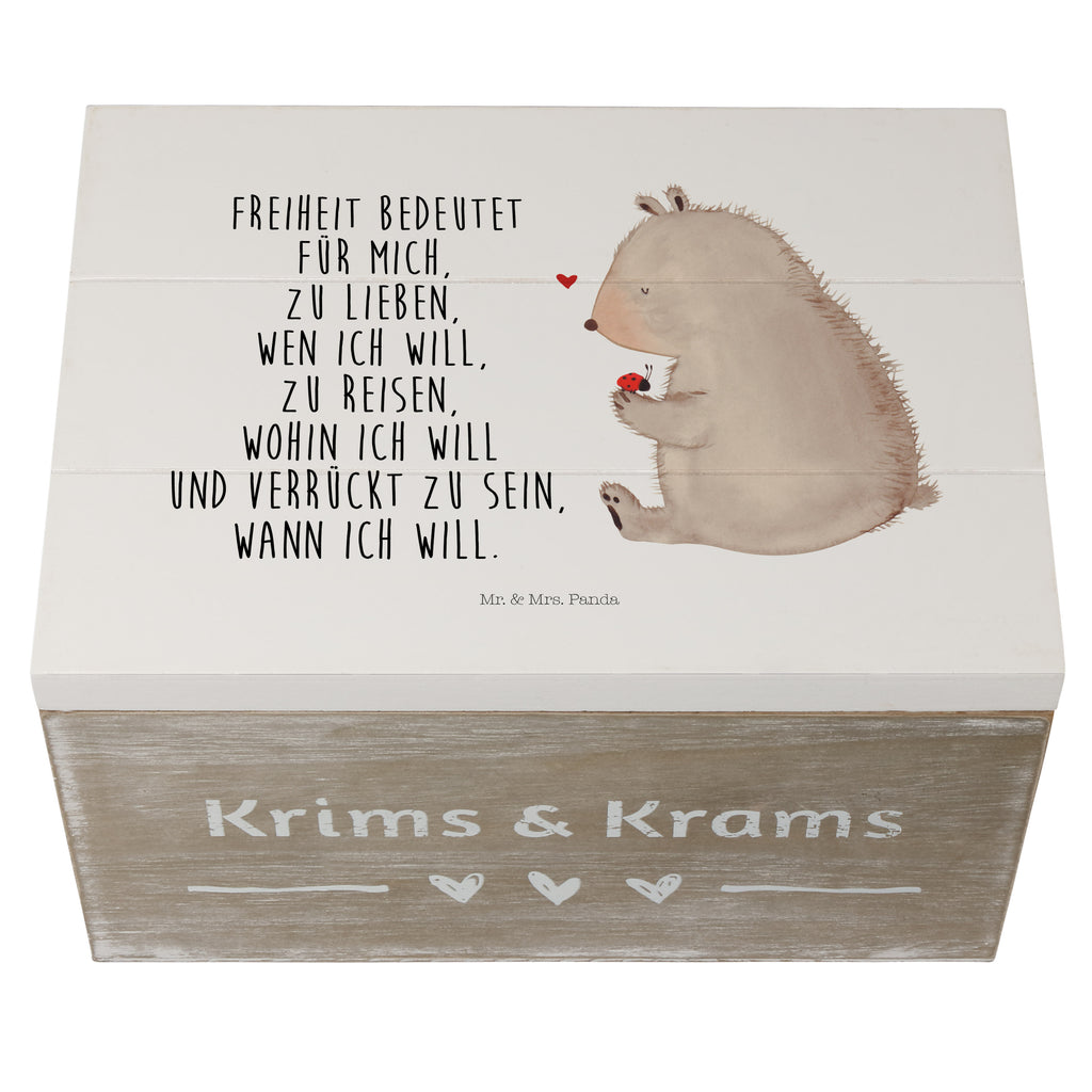 Holzkiste Bär mit Marienkäfer Holzkiste, Kiste, Schatzkiste, Truhe, Schatulle, XXL, Erinnerungsbox, Erinnerungskiste, Dekokiste, Aufbewahrungsbox, Bär, Teddy, Teddybär, Marienkäfer, Liebe, Freiheit, Motivation, Das Leben ist schön