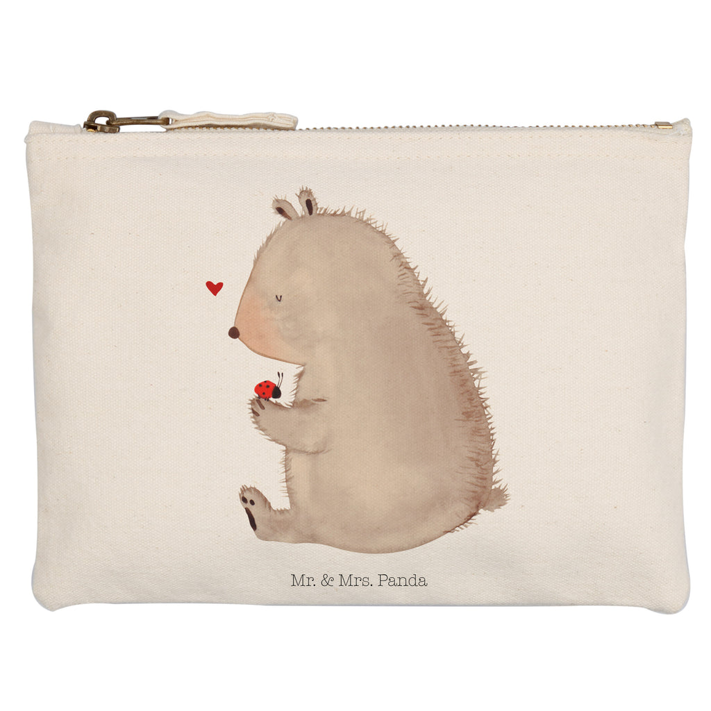 Schminktasche Bär mit Marienkäfer Schminktasche, Kosmetiktasche, Kosmetikbeutel, Stiftemäppchen, Etui, Federmappe, Makeup, XXL, Schminketui, Kosmetiketui, Schlamperetui, Bär, Teddy, Teddybär, Marienkäfer, Liebe, Freiheit, Motivation, Das Leben ist schön