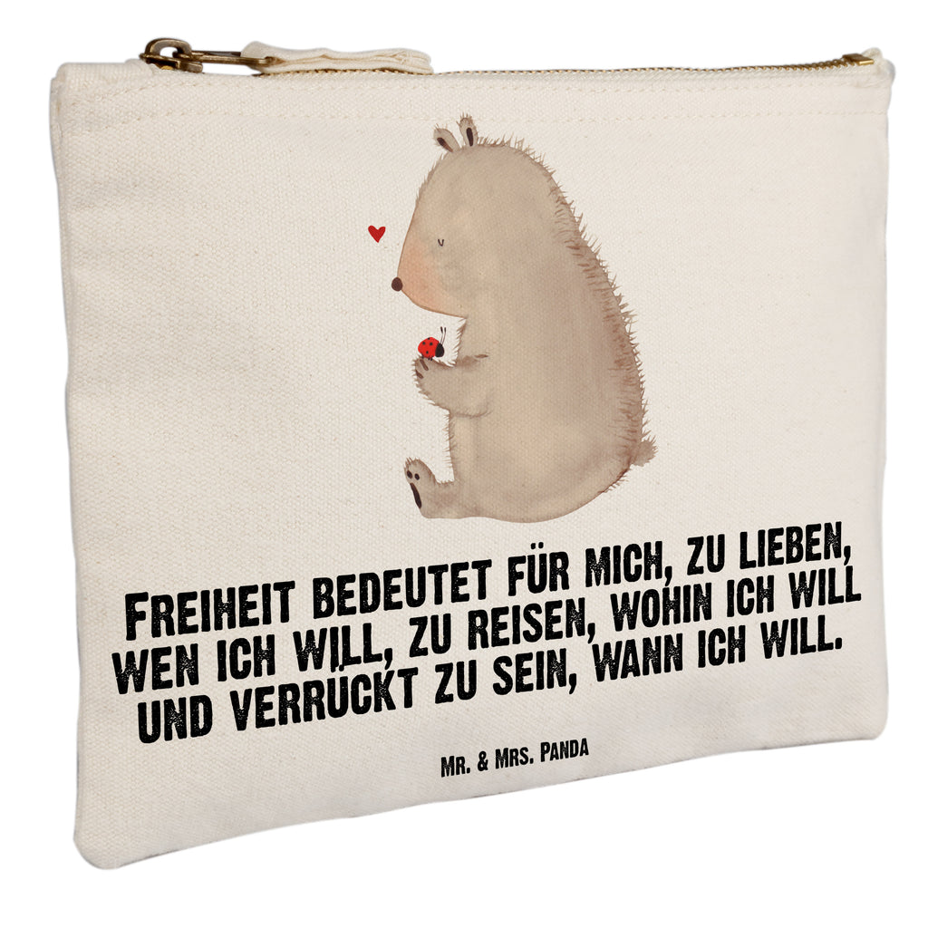 Schminktasche Bär mit Marienkäfer Schminktasche, Kosmetiktasche, Kosmetikbeutel, Stiftemäppchen, Etui, Federmappe, Makeup, XXL, Schminketui, Kosmetiketui, Schlamperetui, Bär, Teddy, Teddybär, Marienkäfer, Liebe, Freiheit, Motivation, Das Leben ist schön