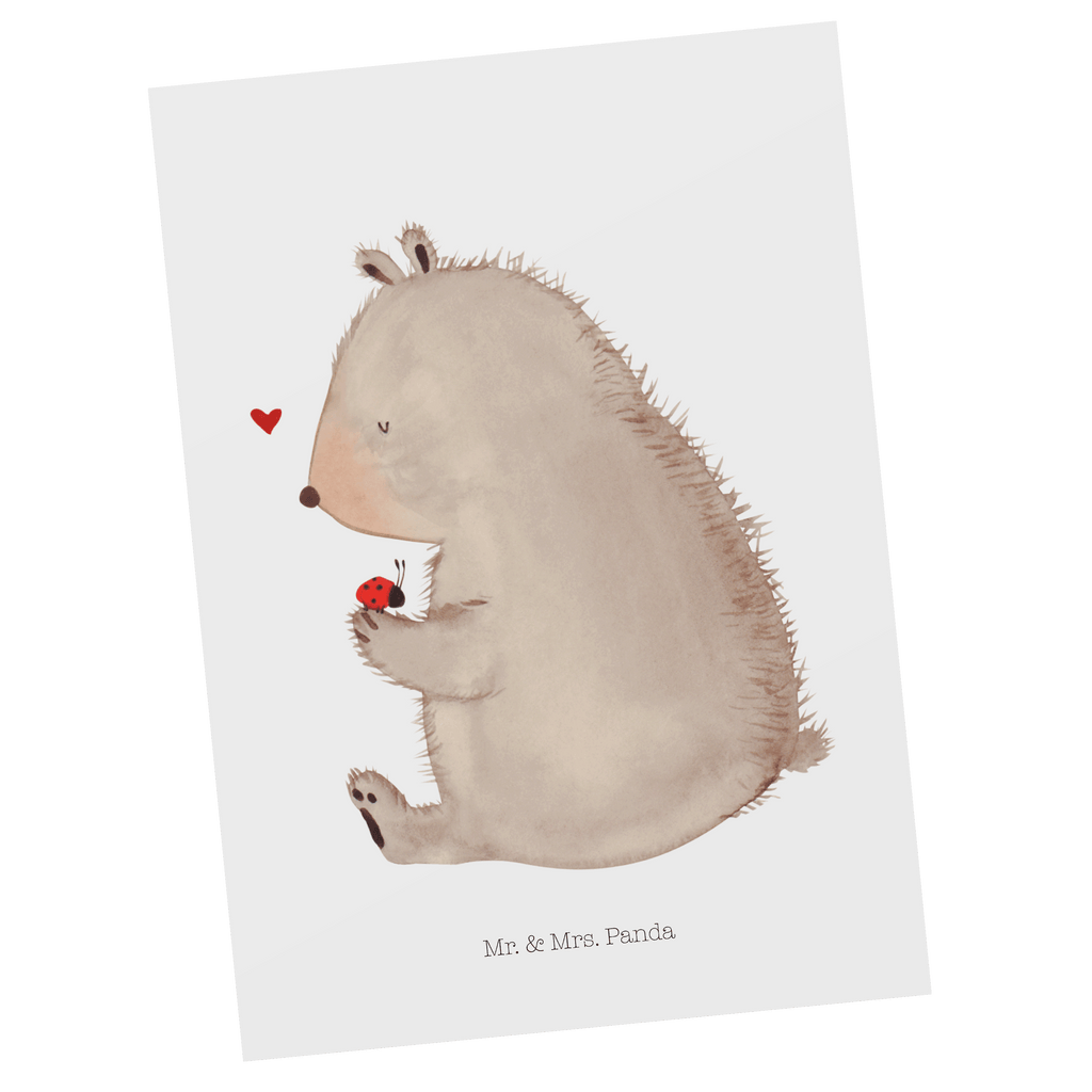 Postkarte Bär mit Marienkäfer Geschenkkarte, Grußkarte, Karte, Einladung, Ansichtskarte, Geburtstagskarte, Einladungskarte, Dankeskarte, Bär, Teddy, Teddybär, Marienkäfer, Liebe, Freiheit, Motivation, Das Leben ist schön