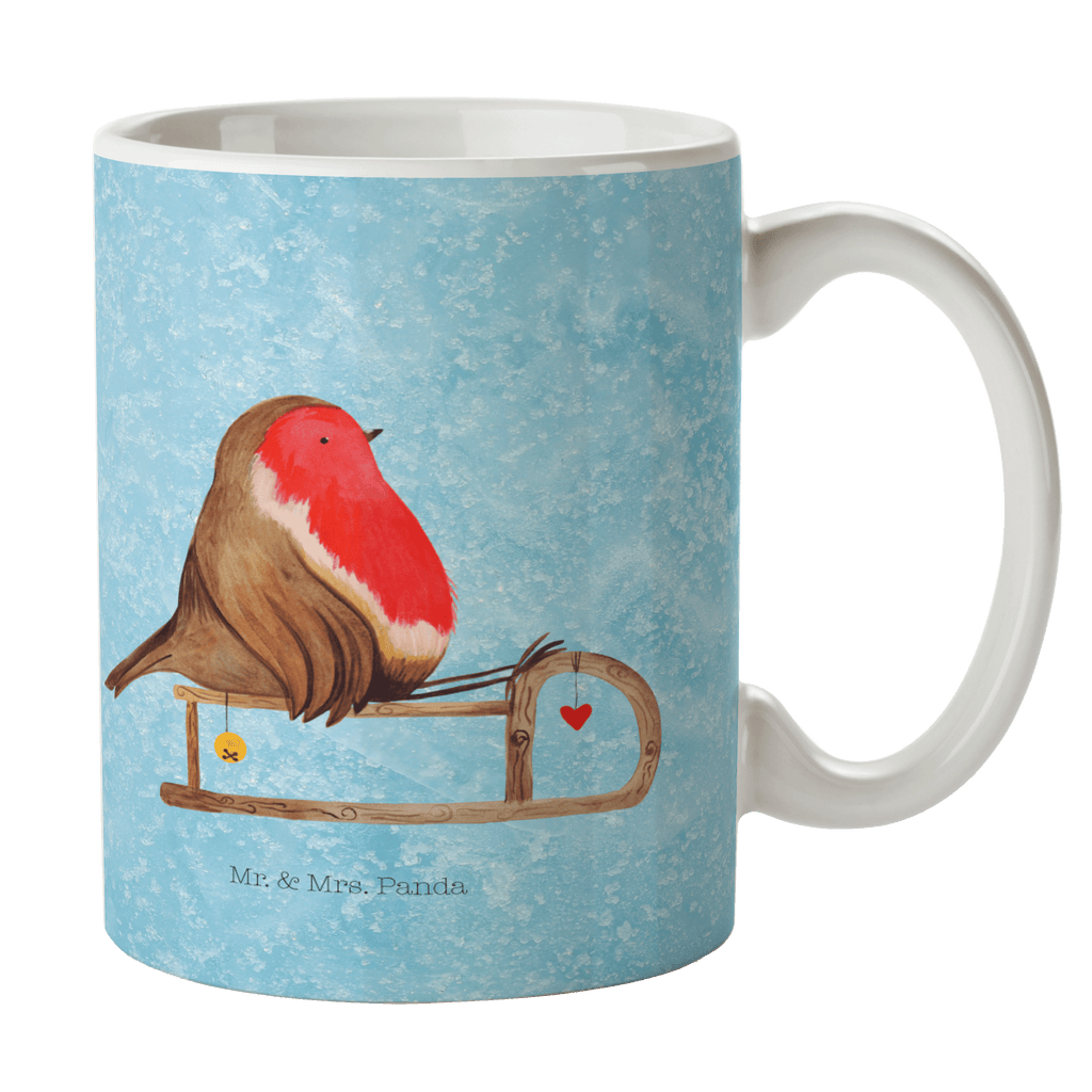 Tasse Rotkehlchen Schlitten Weihnachten, Schlitten, Vogel Becher, Kaffeetasse, Kaffeebecher, Tee, Frühstück, Büro  Winter, Weihnachten, Weihnachtsdeko, Nikolaus, Advent, Heiligabend, Wintermotiv