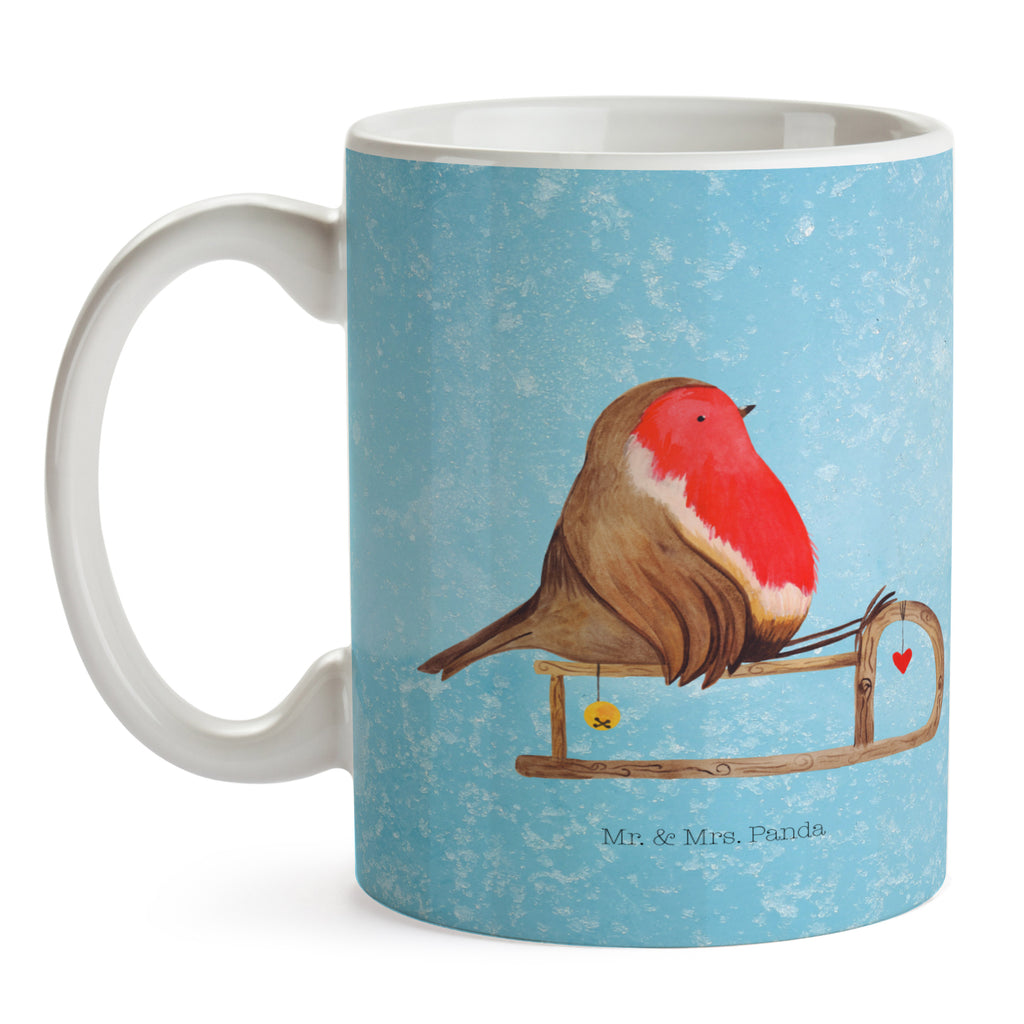 Tasse Rotkehlchen Schlitten Weihnachten, Schlitten, Vogel Becher, Kaffeetasse, Kaffeebecher, Tee, Frühstück, Büro  Winter, Weihnachten, Weihnachtsdeko, Nikolaus, Advent, Heiligabend, Wintermotiv