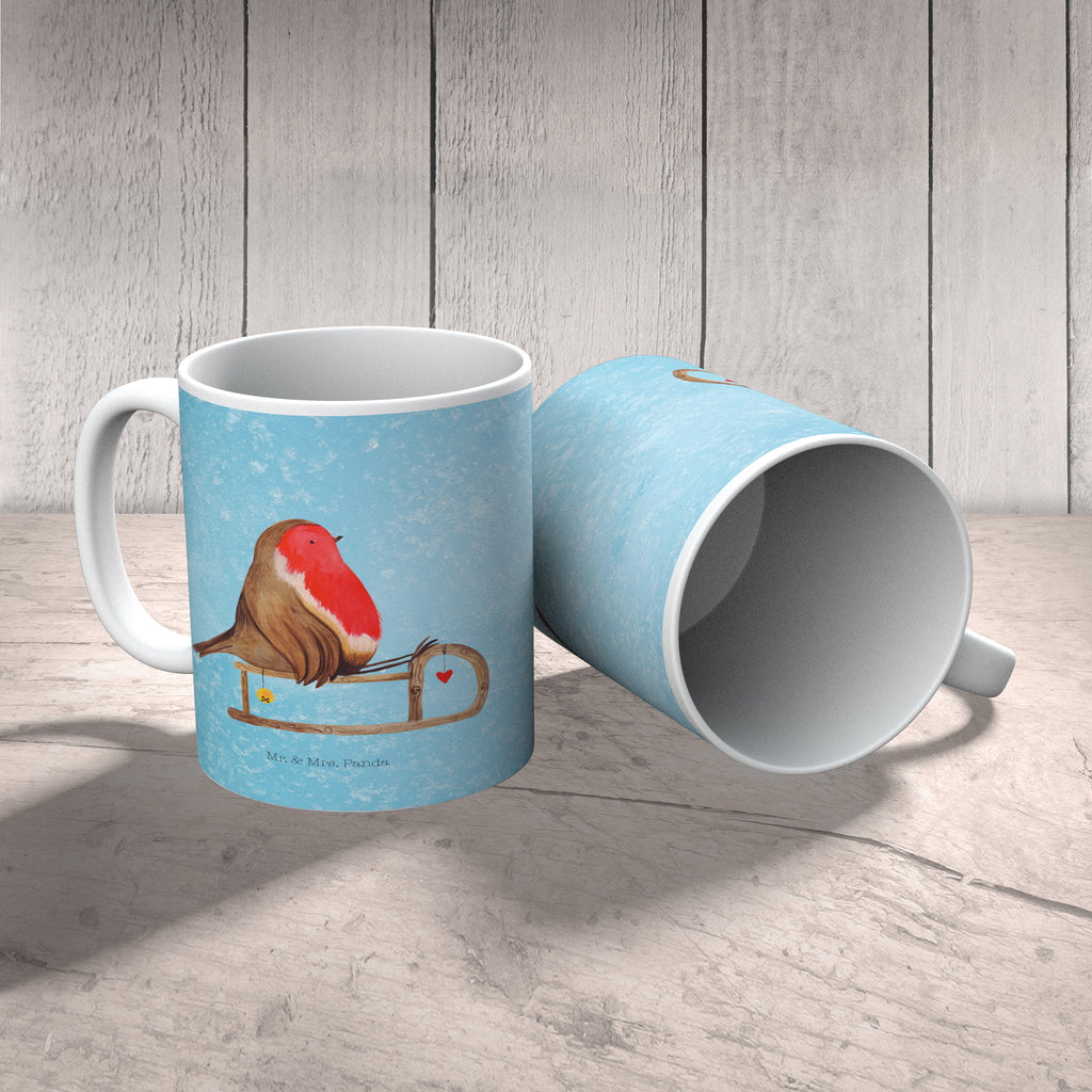 Tasse Rotkehlchen Schlitten Weihnachten, Schlitten, Vogel Becher, Kaffeetasse, Kaffeebecher, Tee, Frühstück, Büro  Winter, Weihnachten, Weihnachtsdeko, Nikolaus, Advent, Heiligabend, Wintermotiv