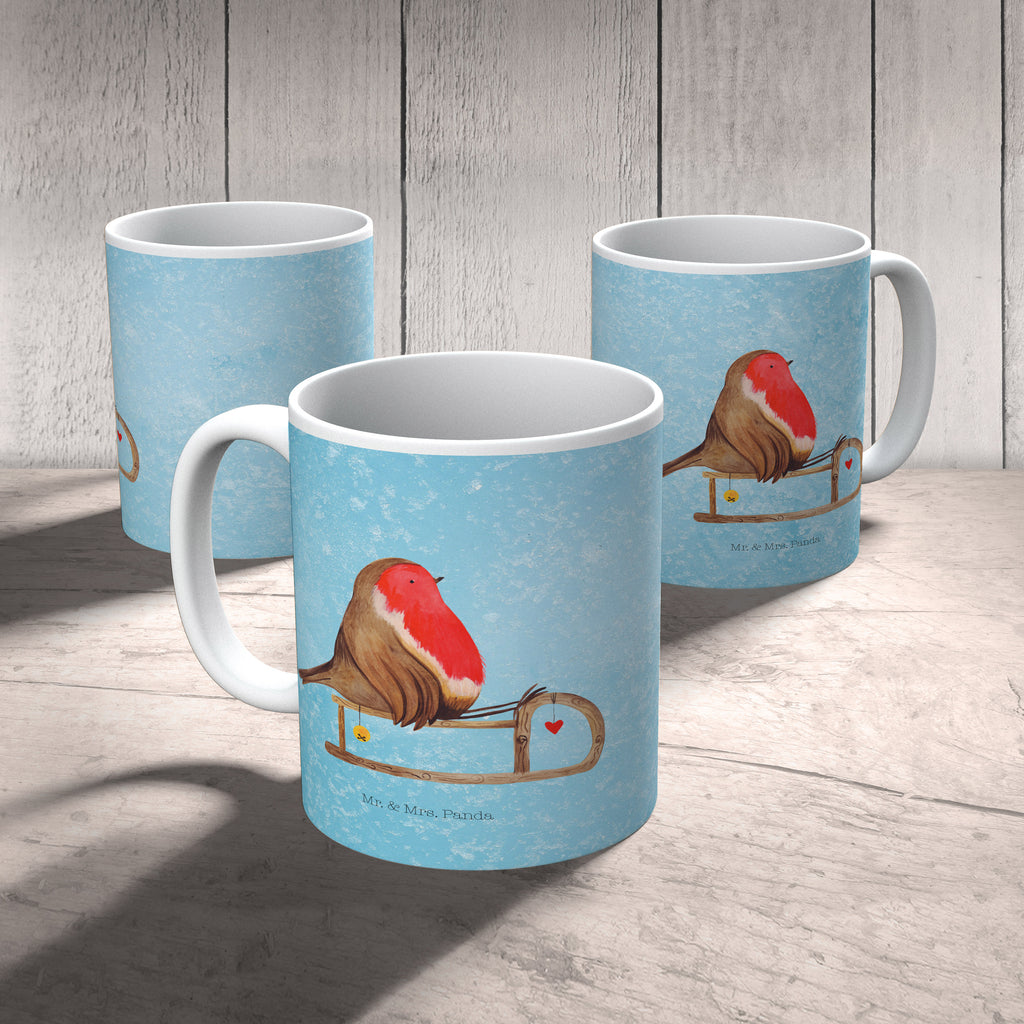 Tasse Rotkehlchen Schlitten Weihnachten, Schlitten, Vogel Becher, Kaffeetasse, Kaffeebecher, Tee, Frühstück, Büro  Winter, Weihnachten, Weihnachtsdeko, Nikolaus, Advent, Heiligabend, Wintermotiv