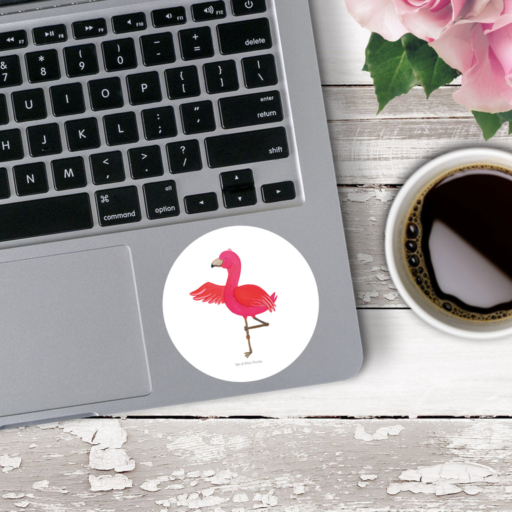 80mm Rund Aufkleber Flamingo Yoga Sticker, Aufkleber, Etikett, Flamingo, Vogel, Yoga, Namaste, Achtsamkeit, Yoga-Übung, Entspannung, Ärger, Aufregen, Tiefenentspannung