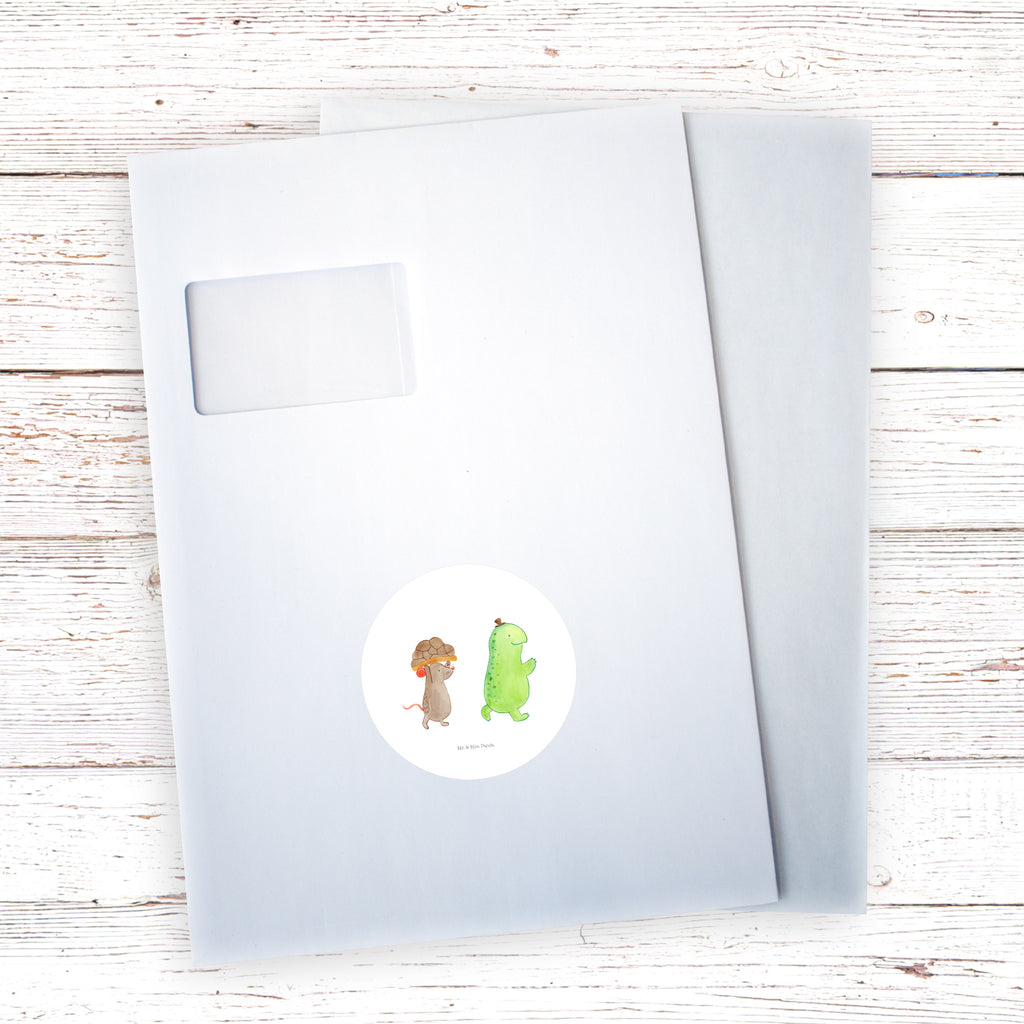 80mm Rund Aufkleber Schildkröte & Maus