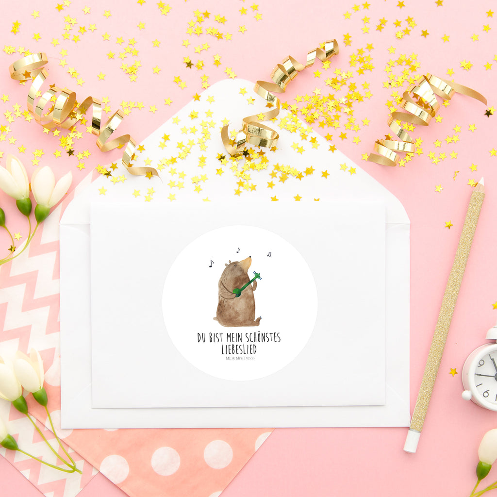 80mm Rund Aufkleber Bär Lied Sticker, Aufkleber, Etikett, Bär, Teddy, Teddybär, Bärchen, Bear, Liebeslied, Lied, Song, Valentinstag, Valentine, Geschenk, Partner, Liebe, Freundin, Frau, Herz, Spruch
