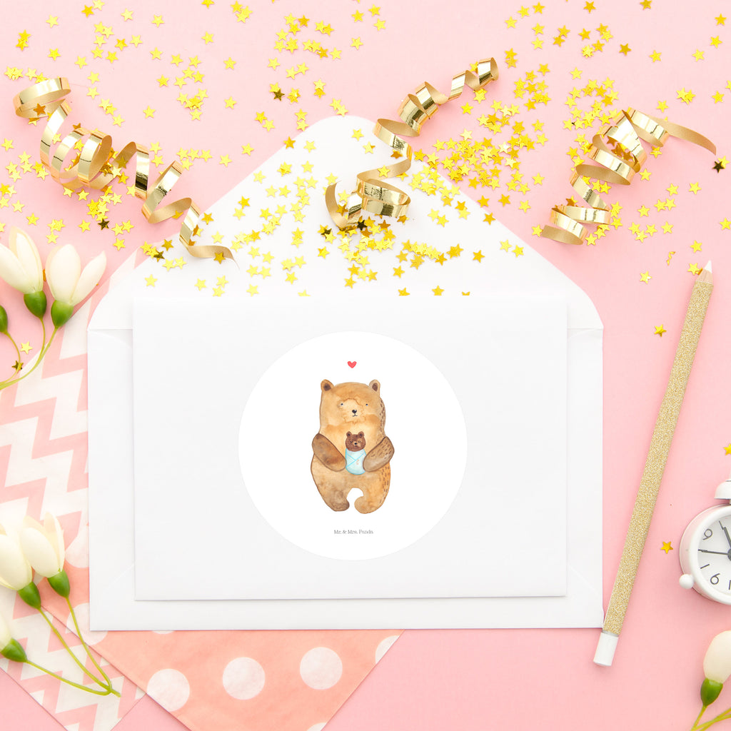 80mm Rund Aufkleber Bär mit Baby