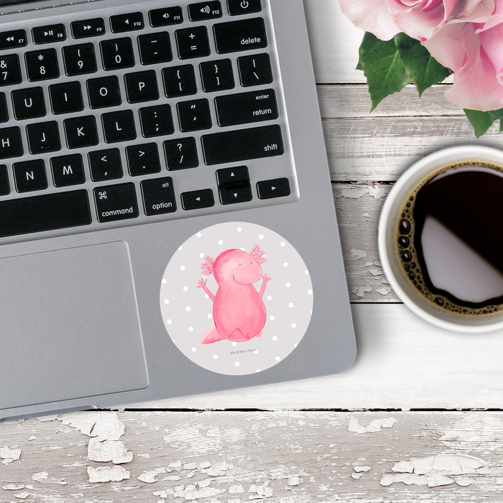 80mm Rund Aufkleber Axolotl Hurra Sticker, Aufkleber, Etikett, Axolotl, Molch, Axolot, Schwanzlurch, Lurch, Lurche, fröhlich, Spaß, Freude, Motivation, Zufriedenheit