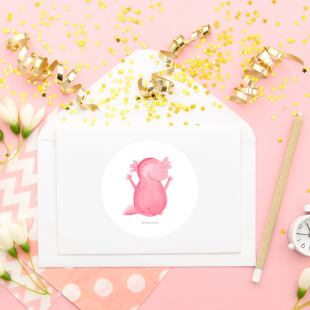 80mm Rund Aufkleber Axolotl Hurra Sticker, Aufkleber, Etikett, Axolotl, Molch, Axolot, Schwanzlurch, Lurch, Lurche, fröhlich, Spaß, Freude, Motivation, Zufriedenheit