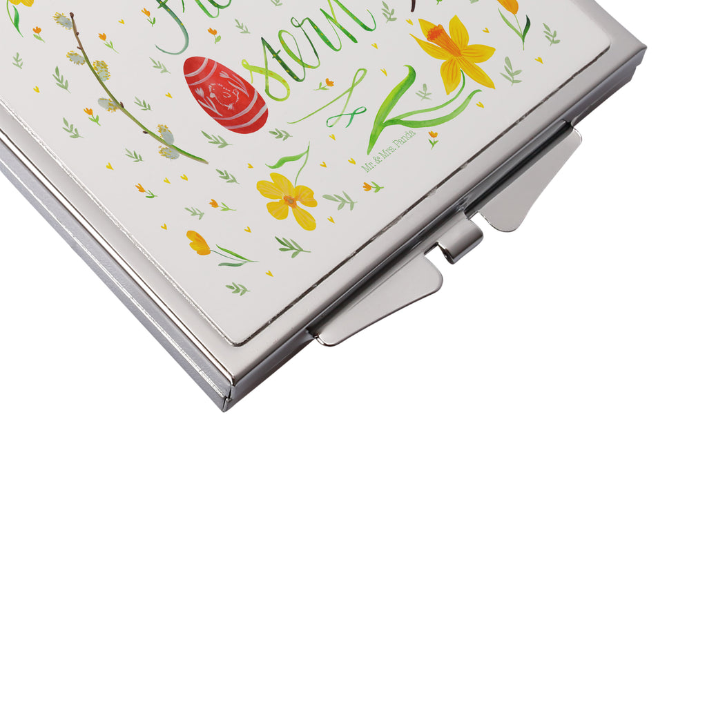 Handtaschenspiegel quadratisch Frohe Ostern Spiegel, Handtasche, Quadrat, silber, schminken, Schminkspiegel, Ostern, Osterhase, Ostergeschenke, Osternest, Osterdeko, Geschenk zu Ostern, Frohe Ostern, Ostergrüße, Osterblume, Osterei, bemalte Ostereier, Weidenkätzchen. Lettering