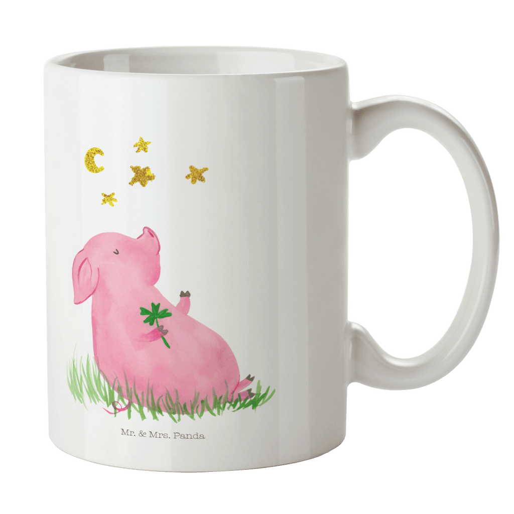 Tasse Glücksschwein Glücksschwein. Glück, Schwein, Schweinchen, Sterne, Sernchen, Ziele, Träume, Motivation, Glücksbringer Becher, Kaffeetasse, Kaffeebecher, Tee, Frühstück, Büro  süße Tiermotive, gute Laune, lustige Sprüche, Tiere