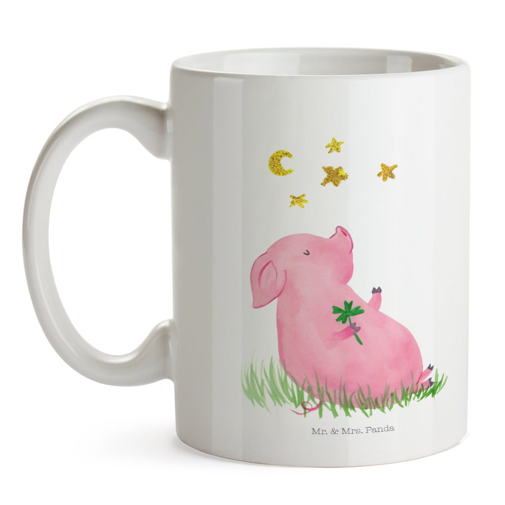 Tasse Glücksschwein Glücksschwein. Glück, Schwein, Schweinchen, Sterne, Sernchen, Ziele, Träume, Motivation, Glücksbringer Becher, Kaffeetasse, Kaffeebecher, Tee, Frühstück, Büro  süße Tiermotive, gute Laune, lustige Sprüche, Tiere