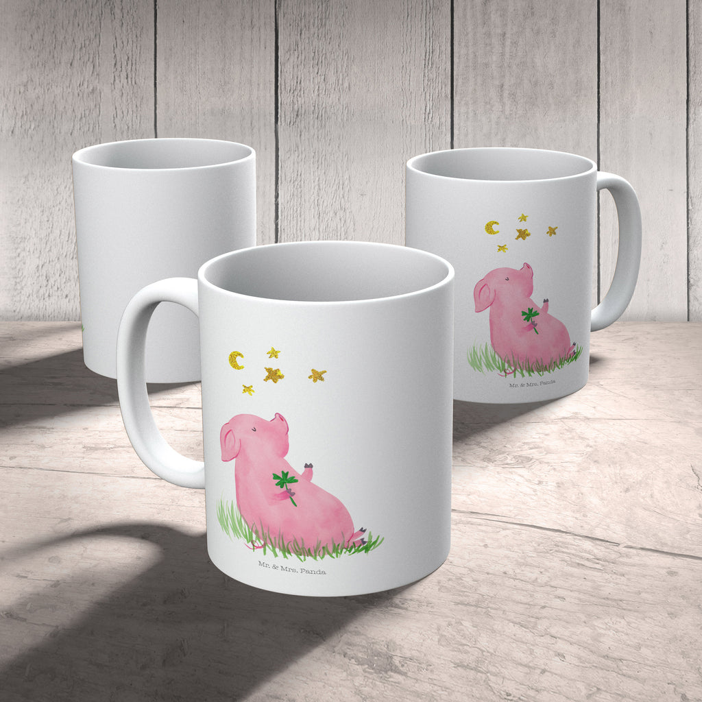 Tasse Glücksschwein Glücksschwein. Glück, Schwein, Schweinchen, Sterne, Sernchen, Ziele, Träume, Motivation, Glücksbringer Becher, Kaffeetasse, Kaffeebecher, Tee, Frühstück, Büro  süße Tiermotive, gute Laune, lustige Sprüche, Tiere