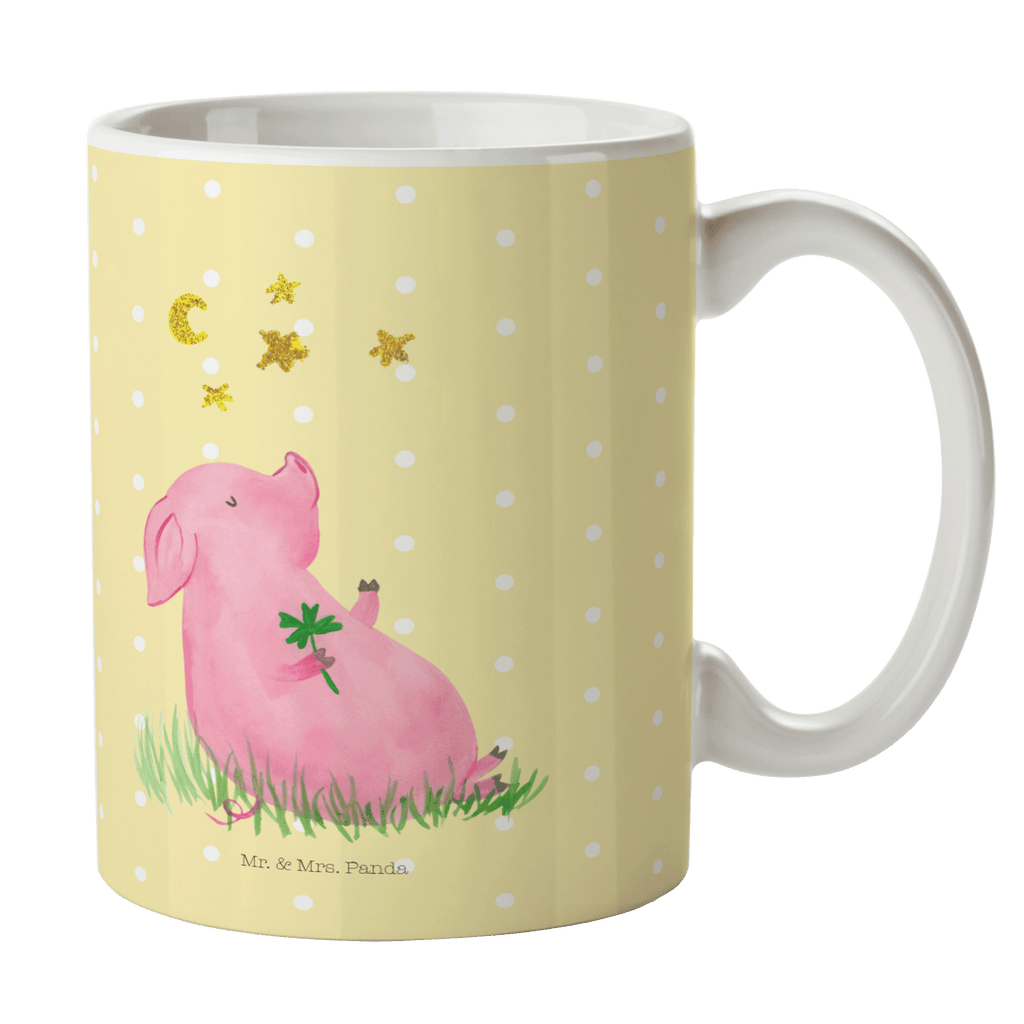 Tasse Glücksschwein Glücksschwein. Glück, Schwein, Schweinchen, Sterne, Sernchen, Ziele, Träume, Motivation, Glücksbringer Becher, Kaffeetasse, Kaffeebecher, Tee, Frühstück, Büro  süße Tiermotive, gute Laune, lustige Sprüche, Tiere
