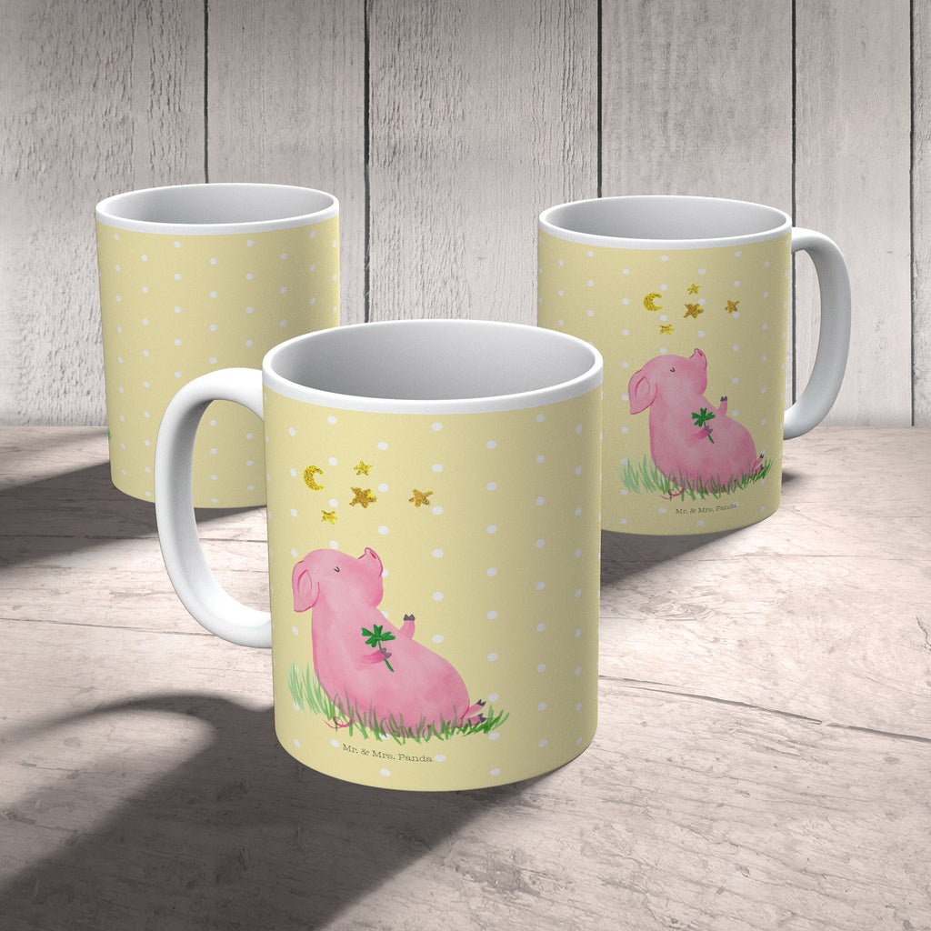 Tasse Glücksschwein Glücksschwein. Glück, Schwein, Schweinchen, Sterne, Sernchen, Ziele, Träume, Motivation, Glücksbringer Becher, Kaffeetasse, Kaffeebecher, Tee, Frühstück, Büro  süße Tiermotive, gute Laune, lustige Sprüche, Tiere