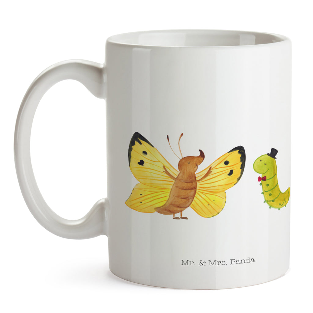 Tasse Raupe & Schmetterling Raupe, Schmetterling, Zitronenfalter, Entwicklung, Erwachsen werden, Kokon, Hut, Hütchen, Schönheit, Aufwachsen, Becher, Kaffeetasse, Kaffeebecher, Tee, Frühstück, Büro  süße Tiermotive, gute Laune, lustige Sprüche, Tiere