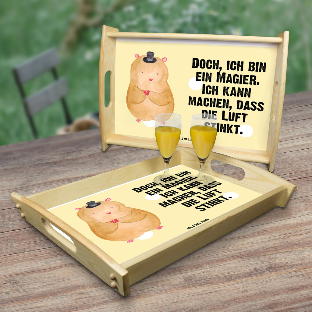 Serviertablett Hamster mit Hut Tablett, Holztablett, Küchentablett, Dekotablett, Frühstückstablett, Tiermotive, Gute Laune, lustige Sprüche, Tiere, Hamster, Hut, Magier, Zylinder, Zwerghamster, Zauberer, Houdini