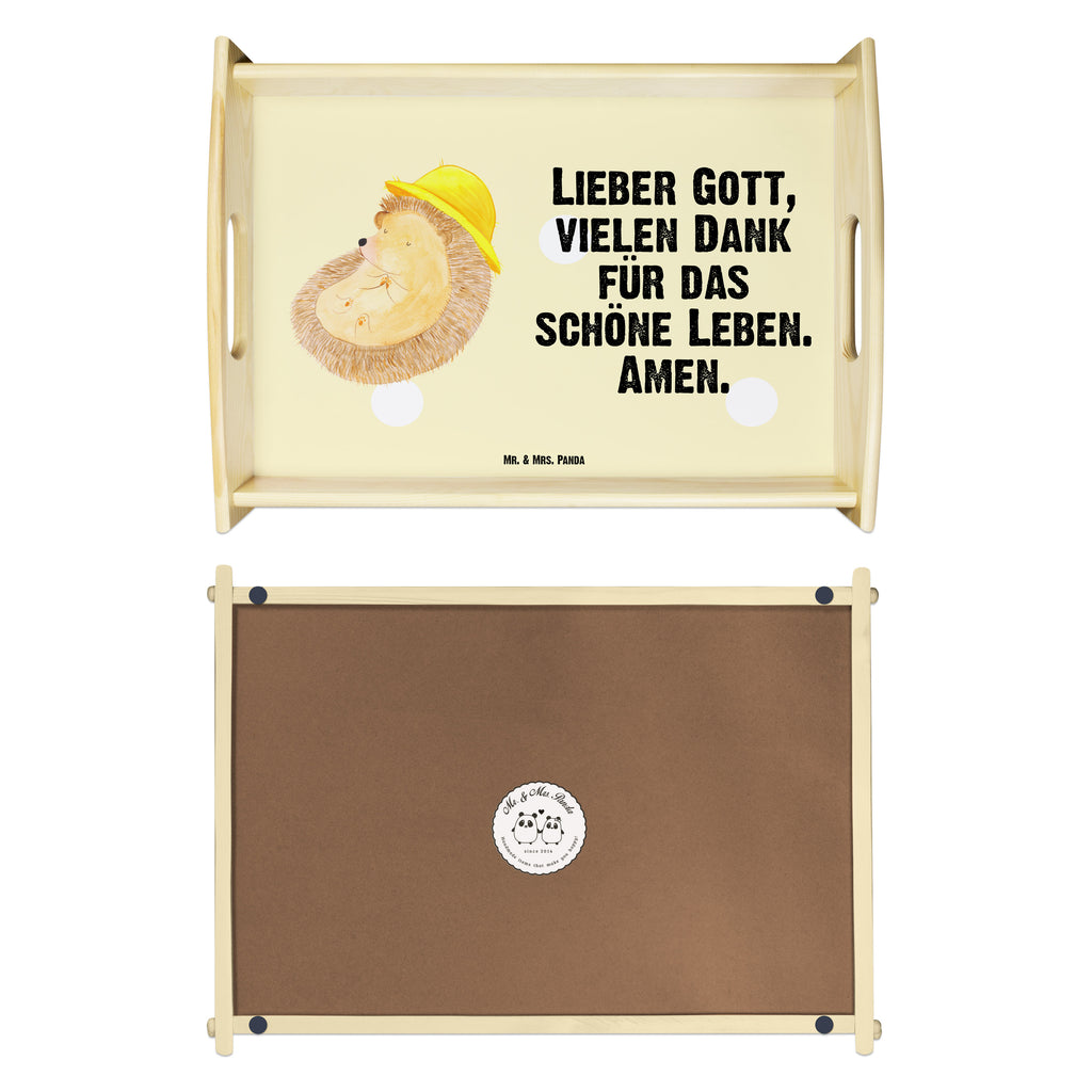 Serviertablett Igel betet Tablett, Holztablett, Küchentablett, Dekotablett, Frühstückstablett, Tiermotive, Gute Laune, lustige Sprüche, Tiere, Igel, Igel mit Hut, Sonnenhut, Gott, Amen, beten, Leben, Dankbarkeit, Dankbar sein, dankbar, genießen