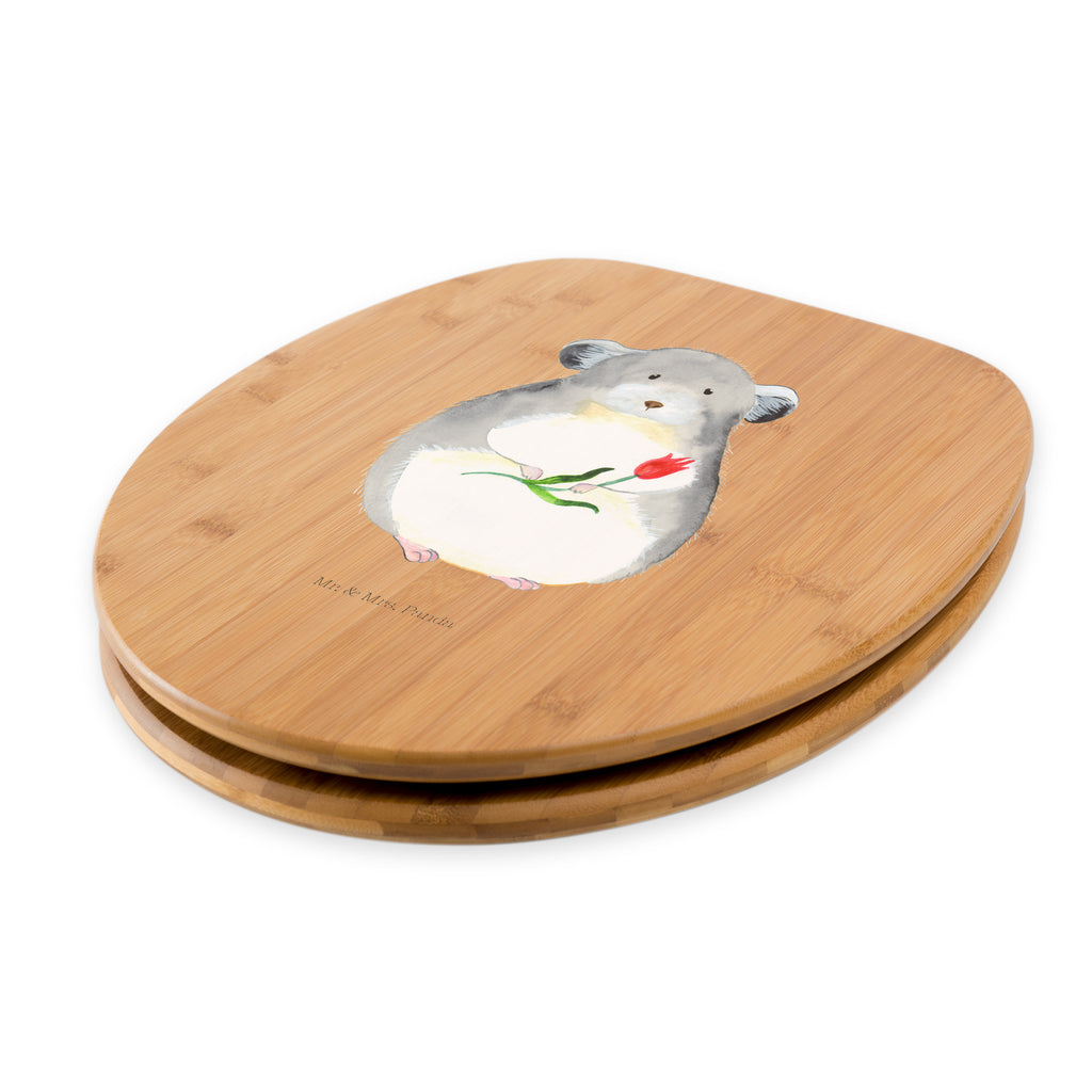 Motiv WC Sitz Chinchilla mit Blume Klobrille, Klodeckel, Toilettendeckel, WC-Sitz, Toilette, Tiermotive, Gute Laune, lustige Sprüche, Tiere, Chinchilla, Chinchillas, Liebeskummer, Kummer, Depressionen, traurig sein, Chaos, Glücklichsein, Büro, Büroalltag