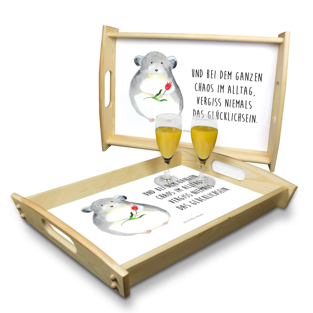 Serviertablett Chinchilla mit Blume Tablett, Holztablett, Küchentablett, Dekotablett, Frühstückstablett, Tiermotive, Gute Laune, lustige Sprüche, Tiere, Chinchilla, Chinchillas, Liebeskummer, Kummer, Depressionen, traurig sein, Chaos, Glücklichsein, Büro, Büroalltag