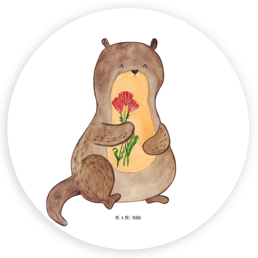 40mm Rund Aufkleber Otter Blumenstrauß Sticker, Aufkleber, Etikett, Otter, Fischotter, Seeotter, Otter Seeotter See Otter