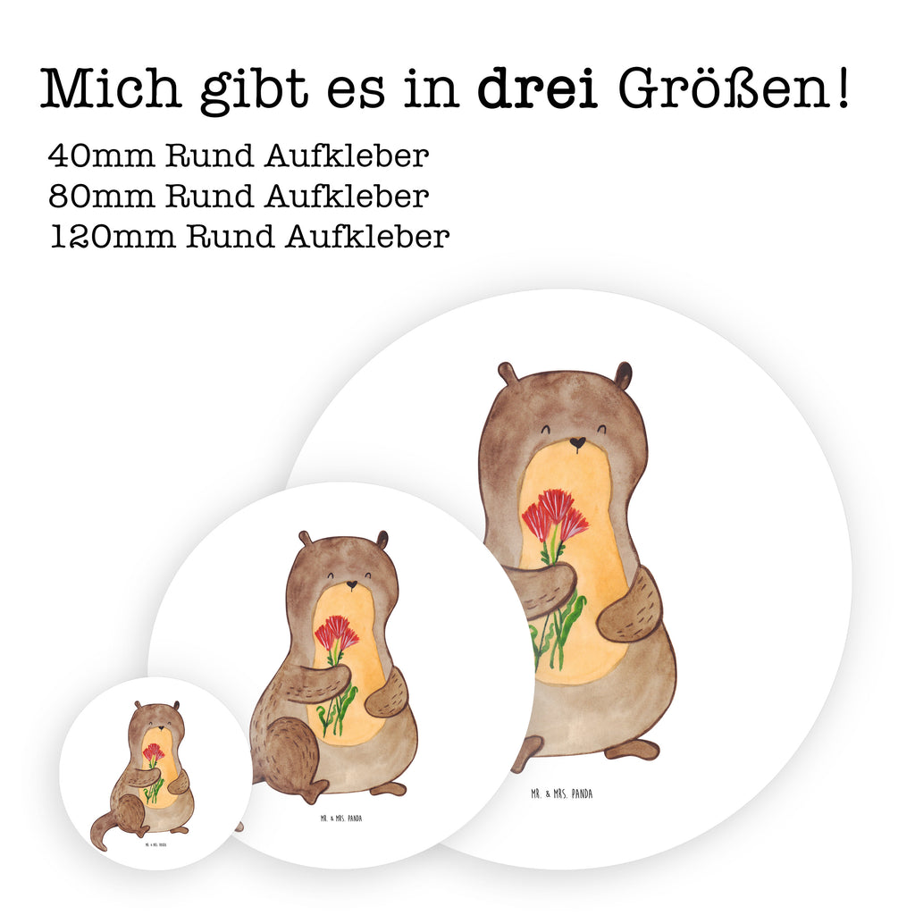 40mm Rund Aufkleber Otter Blumenstrauß Sticker, Aufkleber, Etikett, Otter, Fischotter, Seeotter, Otter Seeotter See Otter