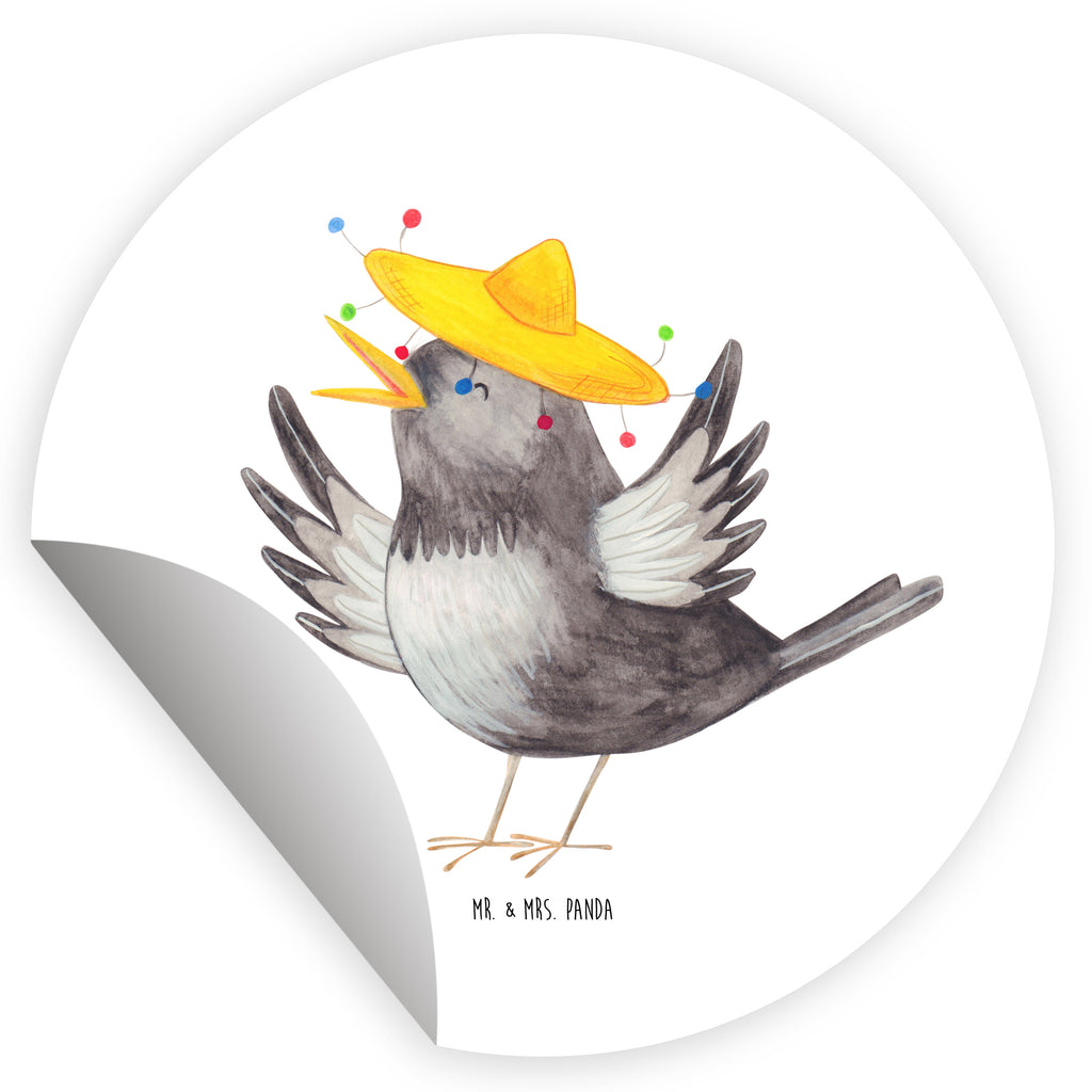 40mm Rund Aufkleber Rabe mit Sombrero Sticker, Aufkleber, Etikett, Tiermotive, Gute Laune, lustige Sprüche, Tiere, Rabe, Vogel, Vögel, Spruch positiv, fröhlich sein, glücklich sein, Glück Spruch, froh, Elster, Motivation